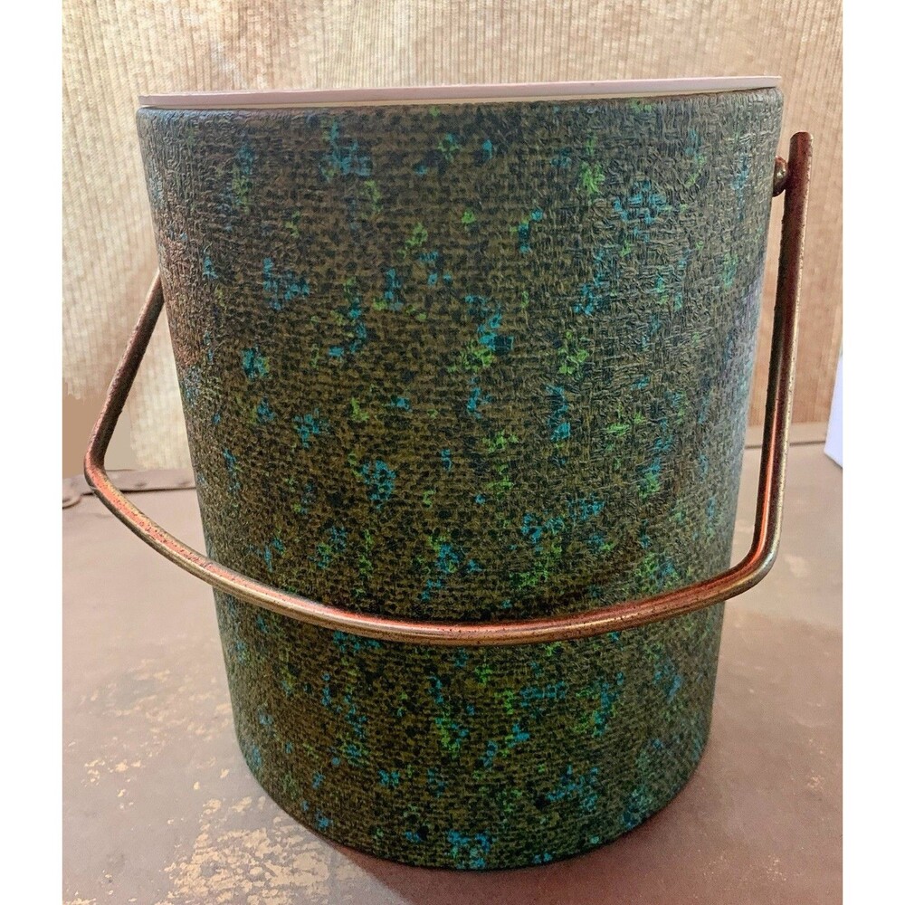 Vintage “Shagreen” Green/Blue Textured Ice Bucket w/Copper tone handle *no lid